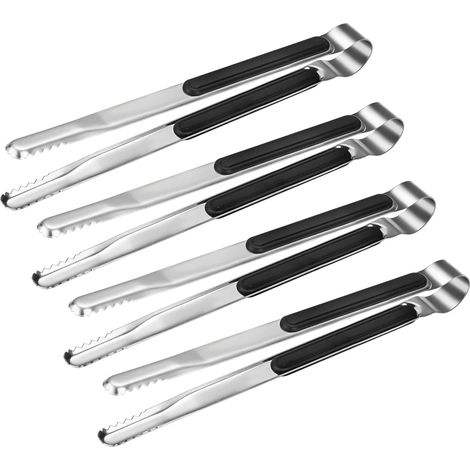 Paquete de 4 pinzas de cocina de acero inoxidable premium de 25 cm, pinzas para servir, pinzas metálicas para alimentos con mango antideslizante.