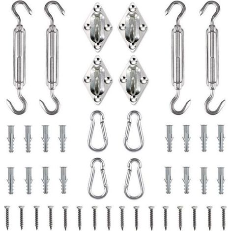 44 pcs Kit matériel, Voile d'ombrage rectangulaire carré, Acier inoxydable antirouille, Installation terrasse jardin (1/3)