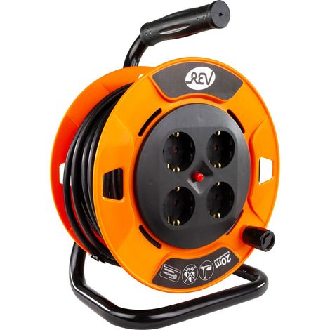 REV Kabeltrommel Innen 20m H05VV-F3x1,5, schwarz, 4x Schutzkontaktstecker Elektrische Kabel & Leitungen