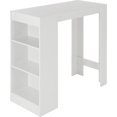 ML-Design Bartisch mit 3 Ablageflächen, 110x50x103 cm, Weiß, aus Holz, modernes Design, Stehtisch mit 3 Regalablagen, Tresentisch Bistrotisch Bartheke Küchentisch Schreibtisch Loungetisch Küchentheke