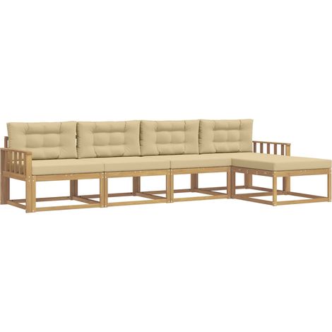 Conjunto de sofás de exterior con cojín 4 pcs y Beige Poliéster vidaXL
