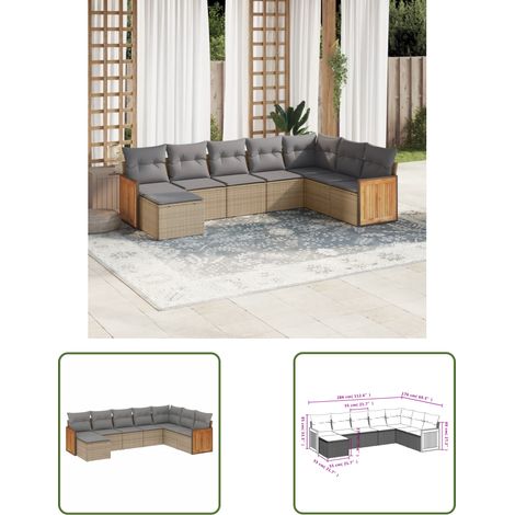 The Living Store Salon de jardin avec coussins 8 pcs beige résine tressée - Salon De Jardin - Meuble De Jardin - Salon Extérieur - Ensemble De Canapés - Canapé D'angle (1/3)