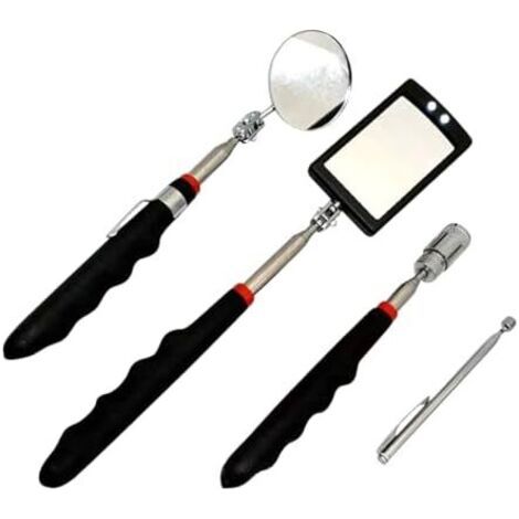 Miroir d'inspection télescopique - Outil de réparation voiture éclairé par LED avec tête pivotante pour l'inspection du véhicule Pour berlines, pickups, camping-cars carré, miroir rond, barre (1/5)