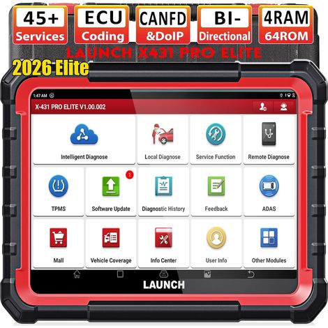 X431 Pro Elite OBD2 Valise Diagnostic Auto, Bi-directionnel, Codage en Ligne de l'ECU, Diagnostic Complet du système, 45+ Services de réinitialisation, CANFD DOIP, FCA, Mise à Jour de 2 Ans (1/5)
