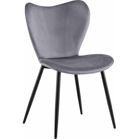 Chaise de salle à manger x1 dossier forme arrondie en papillon en velours gris foncé cadre à quatre pieds en métal noir 100007580