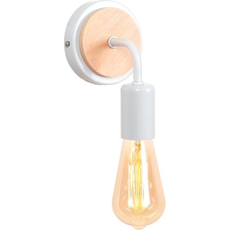 Wandleuchte Innen, Weiß Holz Wandlampe E27 Vintage für Wohnzimmer, Schlafzimmer, Flur, Restaurant (Ohne Leuchtmittel) (1/5)