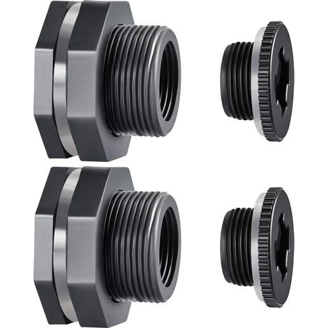 2 Pieces PVC Bulkhead Fitting with Plugs for Rain Barrels, Aquariums, Water Tanks, Tubs, Pools Dark Grey (1/5)