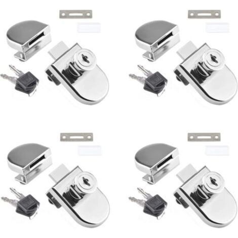 Lot de 4 serrures pour vitrine en verre à goupille unique, adaptées aux portes en verre de 5 à 8 mm avec 2 clés, aucun perçage requis.