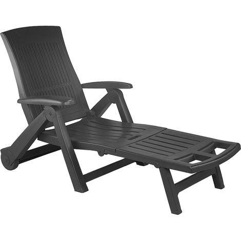 Adam Sonnenliege, Gartenliege mit Rädern, klappbar Made in Italy, Tragkraft 120 kg, 195x72x101h cm Anthrazit-Schwarz