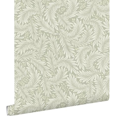 papier peint feuilles vert grisé clair - ESTAhome (1/5)
