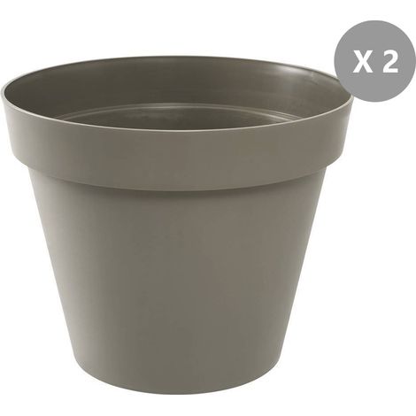Lot de 2 Pots de fleur rond Toscane Ø 80 x H.66 cm Taupe - Eda (1/2)