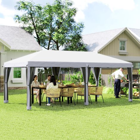 Tonnelle de jardin pliante 6 x 3 m avec moustiquaire et sac de transport. Couleur crème. (1/5)