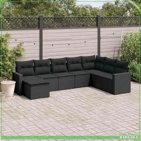 Salon de jardin - 8 pcs modulable - Résine tressée noir - Coussins déhoussables - Rangements sous assise (1/3)