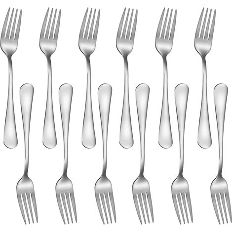 Juego de 12 tenedores de mesa, 17 cm, acero inoxidable, acabado espejo, aptos para lavavajillas, para el hogar, la cocina y el restaurante. (1/5)