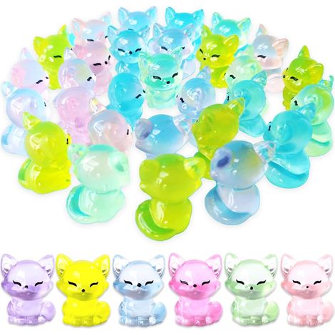 Mini Figurine Résine Petit Renard, Lot de 30 Mini Figurines d'animaux Lumineuses, 6 Couleurs Animaux Miniature, Résine Petit Renard pour Décoration de Jardin, Scènes de Micro Paysage (1/5)