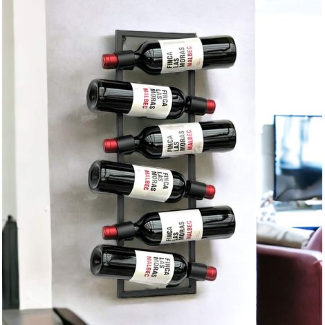 Dandibo – Casier à vin mural métal noir pour 6 bouteilles – Dimensions 60x22x5 cm – Fixation murale incluse – Design moderne