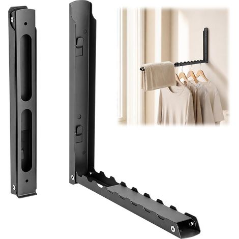2-Piece Folding Wall Mounted Clothes Hanger Rack Carbon Steel 12 Holes 41 cm Mounting No Drilling or Screwed, Space Saving for Small Rooms, Balcony, Bathroom, Bedroom (1/5)