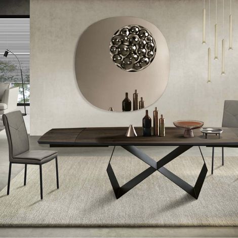 Tavolo allungabile 300 cm con base metallo Nero e piano Rovere Termico WALL (1/5)