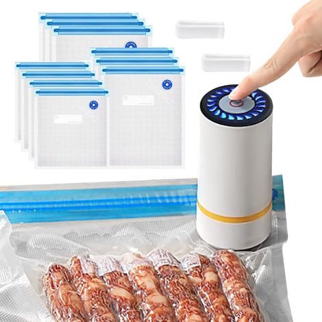 Sacs de mise sous vide réutilisables pour aliments, double fermeture éclair, avec clip de scellage, pour cuisine et conservation (1/5)