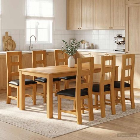 vidaXL Ensemble de salle à manger 7 pc Noir Bois de chêne massif (1/5)