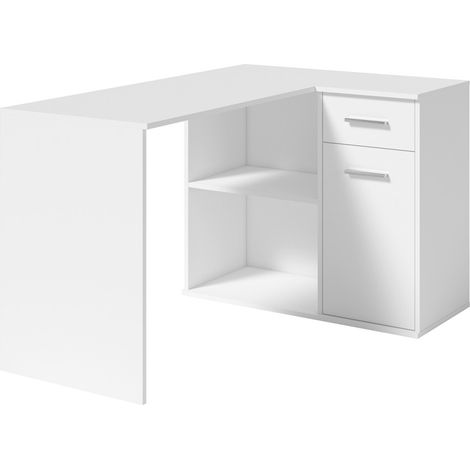 Escritorio de esquina LYMA blanco - 1 cajón, 1 puerta y 2 compartimentos - Compacto, práctico y moderno