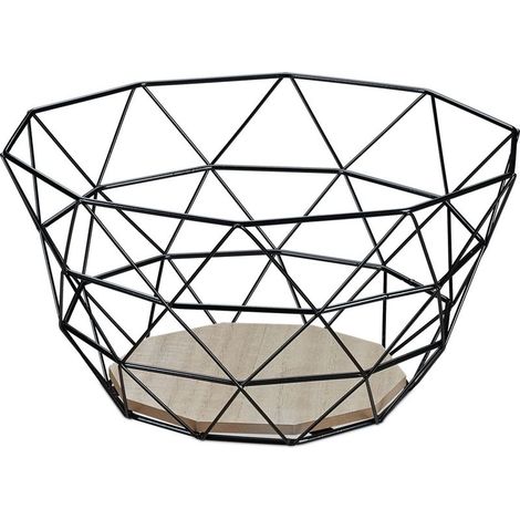 Corbeille à fruits, panier décoratif, légumes, fer & bois, design industriel, HxLxP : 14,5x28x28 cm, noir (1/5)