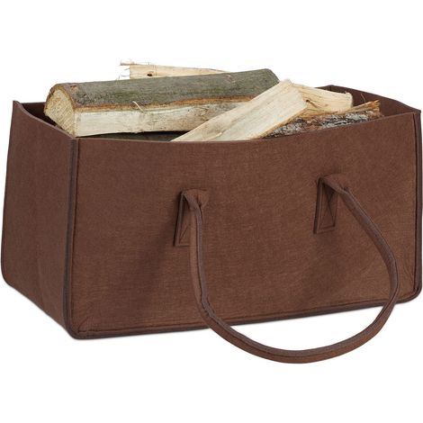 Relaxdays Borsa portalegna per camino in feltro cesto portatile portariviste pieghevole HxLxP: 25 x 25 x 50 cm marrone