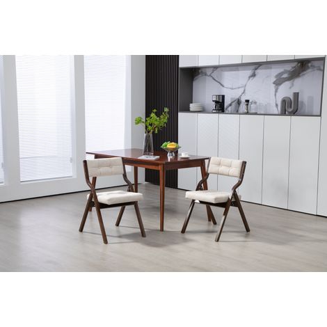 Silla plegable con cojín de madera, color crema, plegable, lista para usar,61×48×77cm (1/5)