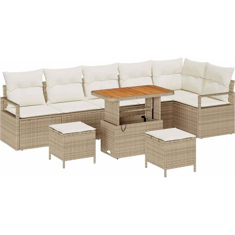 Maison Exclusive - Set Divano da Giardino 9 pz 8-Numero di posti Beige e Crema (1/5)