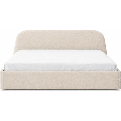 Sofello Designerbett MORI 120x200 cm – cremefarbener weicher Samt, stabiler Metallrahmen, inkl. Bettkasten (1/5)