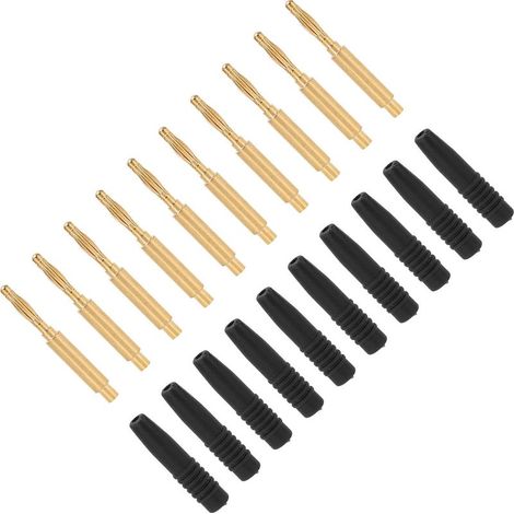 Lot de 10 connecteurs mâles 2 mm plaqués or à fiches bananes, avec fiches et boîtiers métalliques isolés, adaptés aux équipements de test, noirs. (1/5)