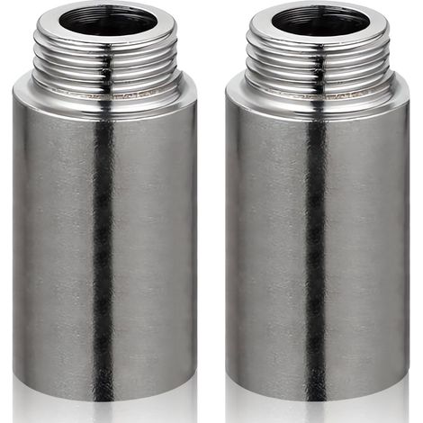 Lot de 2 rallonges de robinet en acier inoxydable 3/4" x 100 mm, 3/4" IG x 3/4" AG DN20, rallonge de robinet, rallonge de raccordement pour installation de chauffage et d'eau potable (1/5)