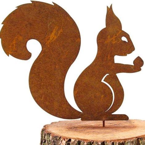 1 écureuil rouille pour arbre, décoration jardin en métal avec patine naturelle, sculpture extérieure résistante aux intempéries