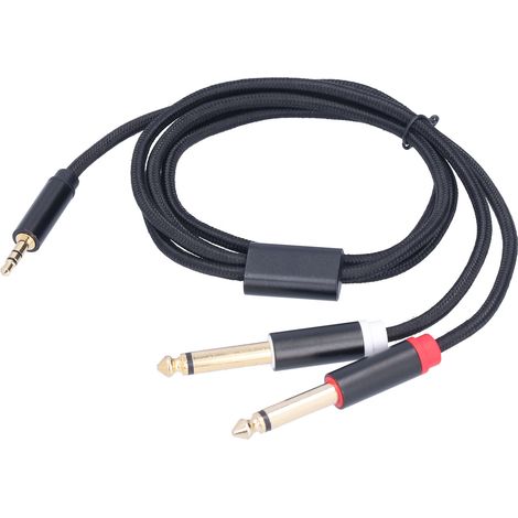 Câble audio 3.5mm mâle vers double 6.35mm jack pour enceintes, gaine tissée, 1 mètre