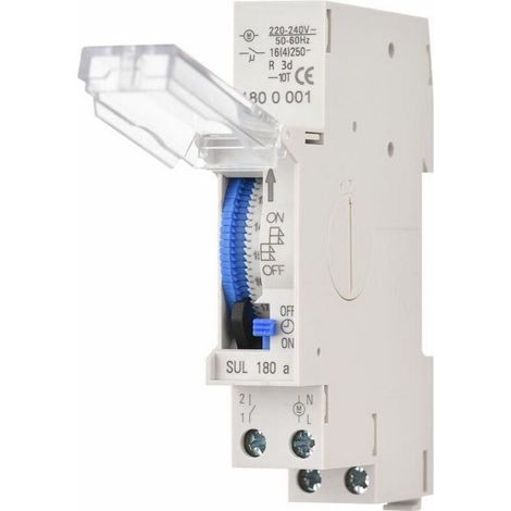 Reloj Ulisem, zumbador y temporizador, temporizador mecánico de 24 horas, montaje en riel, batería integrada, CA 220-240 V – SUL180a, temporizador mínimo de 15 minutos (1/4)