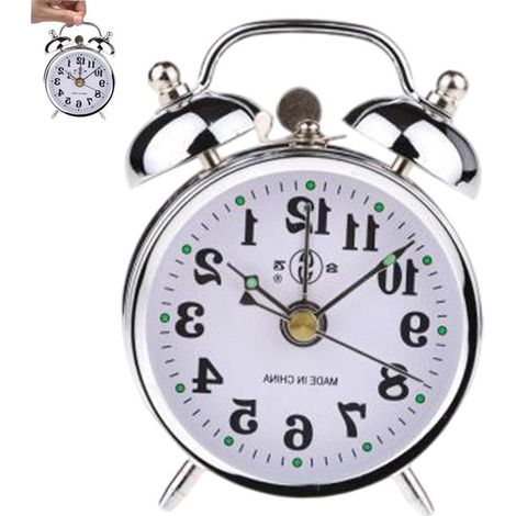 Reloj despertador de cuerda - Mecánico - Funcionamiento automático - No requiere pilas - 10 x 21 x 15 cm - Plateado (1/5)