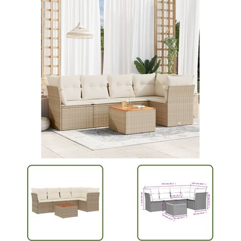 The Living Store 6-tlg. Garten-Sofagarnitur mit Kissen Beige Poly Rattan - Gartenmöbel - Outdoor Möbel - Lounge Set - Rattan Gartenmöbel - Polyethylen Gartenmöbel (1/3)