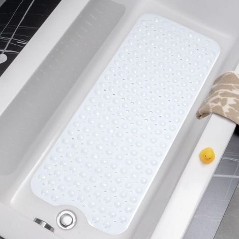Tapis de bain antidérapant, 100x 30 cm, résistant à la moisissure, matériau PVC,sans BPA, blanc
