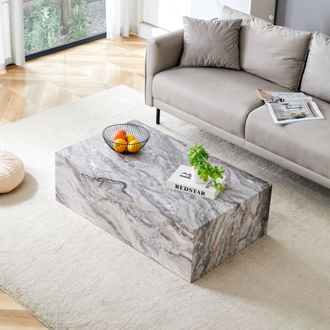 Couchtisch 90x50x30 cm grau aus MDF mit Marmoroptik rechteckig montiert (1/5)