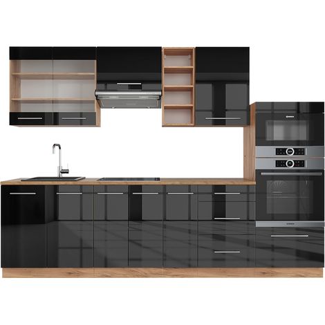 Cuisine Fame-Line, Anthracite brillant/Chêne doré, 280 cm , PT Chêne, Vicco
