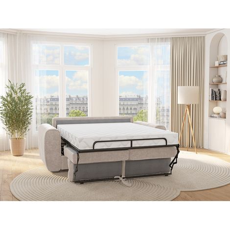 Divano letto 4 posti express Rete a doghe larghe 160 cm Materasso 22 cm memory foam in Tessuto Beige - BOLIPO (1/4)