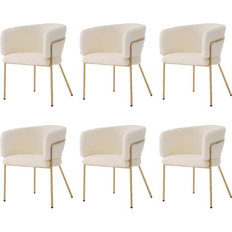 Lot de 6 chaises de salle à manger à quatre pieds en métal, imitation duvet de lapin blanc (1/5)