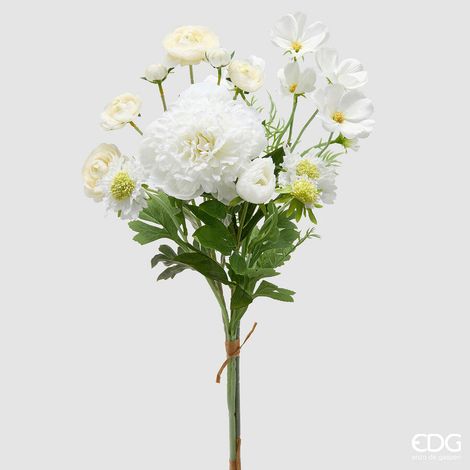 EDG Enzo De Gasperi Peonia Bouquet Mix Cespuglio Artificiale H 60 Cm Avorio