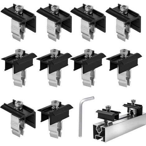 10-Piece Solar Panel Mounting Kit (30-45mm), Aluminum Solar Panel Rail Mounting Brackets, PV Roof Clamps - 5 Center Clamps and 5 End Clamps, Black (1/5)