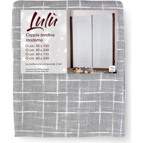 Coppia Tendina Moderna Lulù Grigio - Tessuto Ricamato Geometrico, Semitrasparente, Facile Montaggio, 2 Teli COPPIA (2 TELI) CM. 45x150