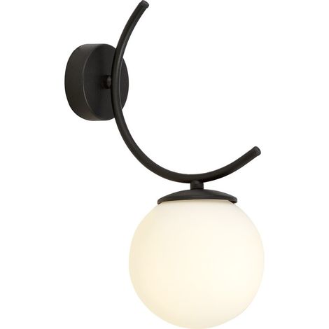 Lampada a Parete Boston, Acciaio verniciato a polvere, Vetro, Nero, Bianco, 15x34x20 cm