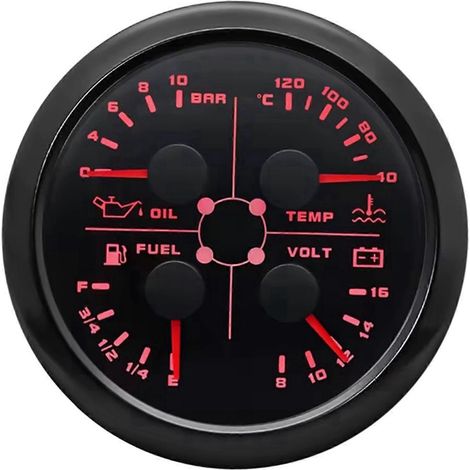 85mm 4-in-1 Multifunction Gauge with 0-190ohms/240-33ohms Fuel Level Gauge Water Temp Oil Press Voltmeter A (1/5)