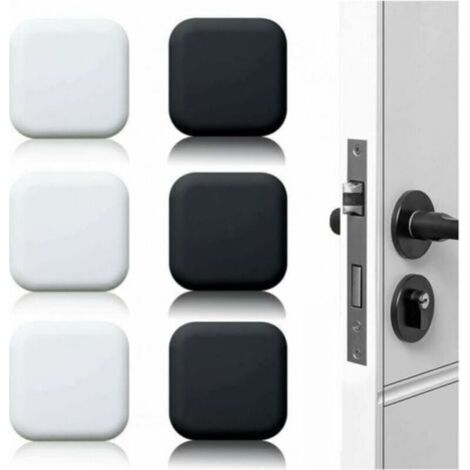 Lot de 6 grandes butées de porte murales en caoutchouc autocollantes, blanc/noir 45 x 45 mm, butées murales et butées de porte pour poignées de porte (1/4)