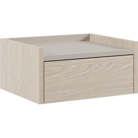Chevet suspendu 1 tiroir aspect bois clair plateau beige mat - DEKTER (1/5)