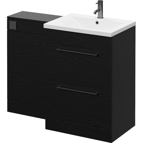 Napoli 460 Nero Oak 1100mm 2 Drawer Vanity Unit Toilet Suite with Glide Basin - 1100mm - Gunmetal Grey 320mm HandleWithout Kingston Toilet Pan